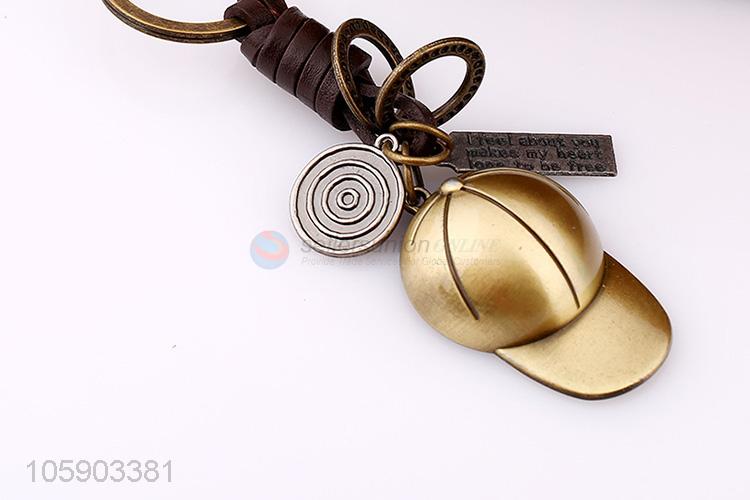 China manufacturer weave leather key chain with retro baseball charms