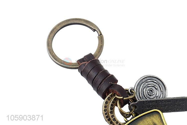 Top quality shield alloy pendant key chain leather key ring