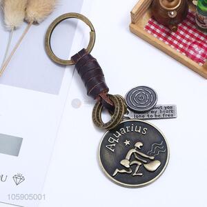 Wholesale cheap retro alloy aquarius pendant weaving leather key chain