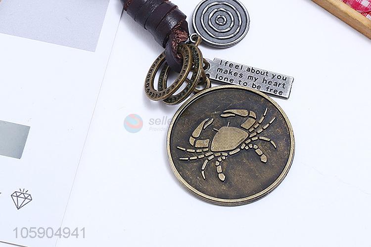 Hot products weave leather key chain with retro cancer charms