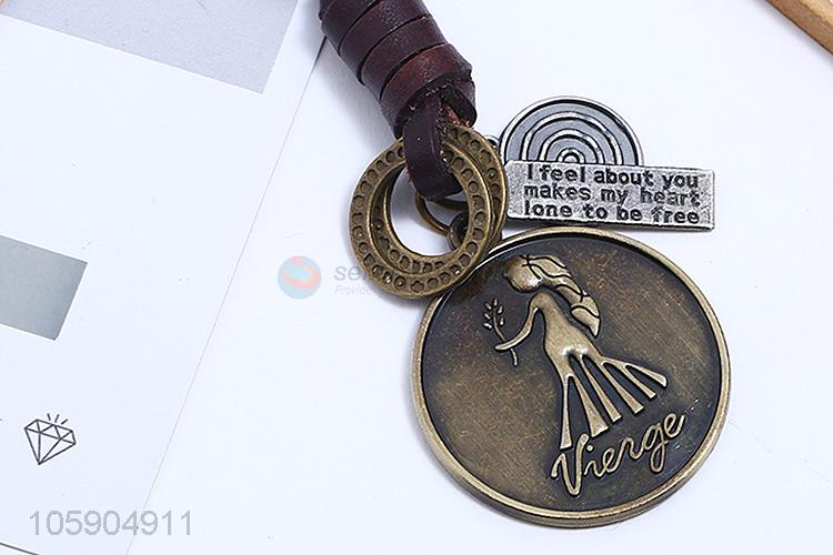 Top sale virgo alloy pendant key chain leather key ring