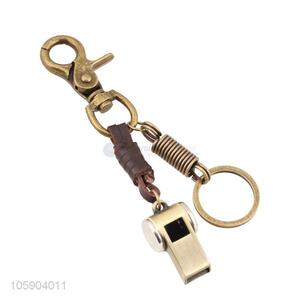 Good quality retro alloy whistle pendant weaving leather key chain