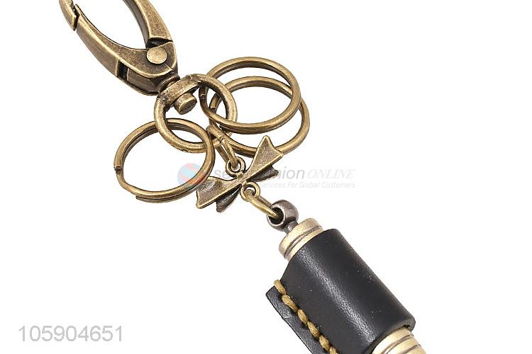 ODM factory retro alloy bullet pendant leather wrapped key chain