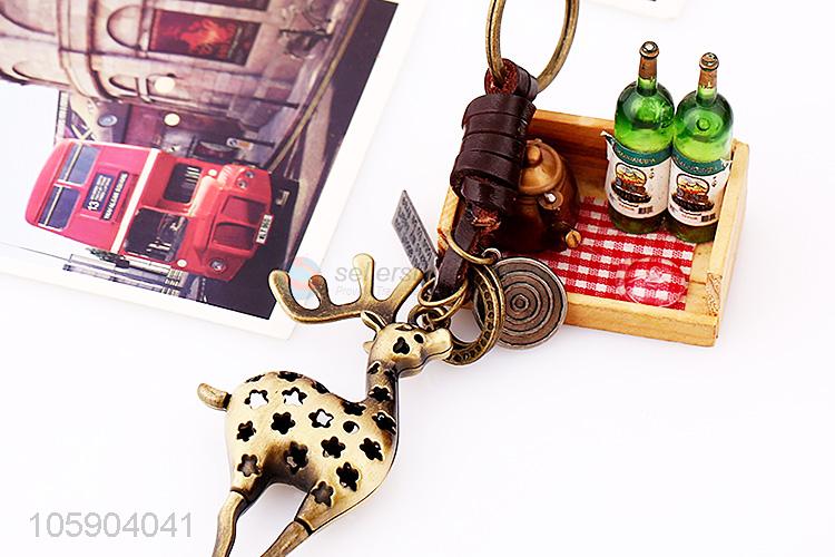 Yiwu factory personalized alloy pendant retro deer leather key chain