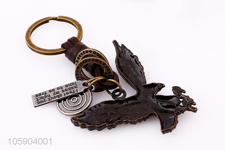 Wholesale cheap personalized alloy pendant retro eagle leather key chain