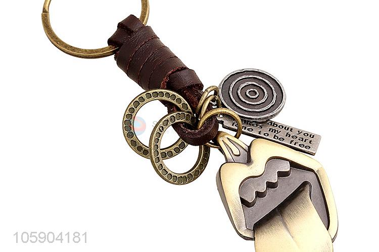 Factory promotional weave leather key chain with funny alloy charms