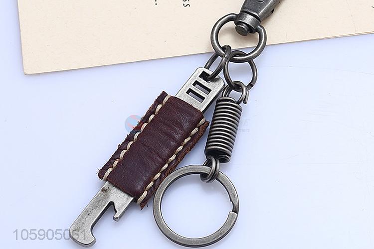 Factory sales leather key chain with useful alloy charms