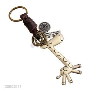 Good quality giraffe alloy pendant key chain leather key ring