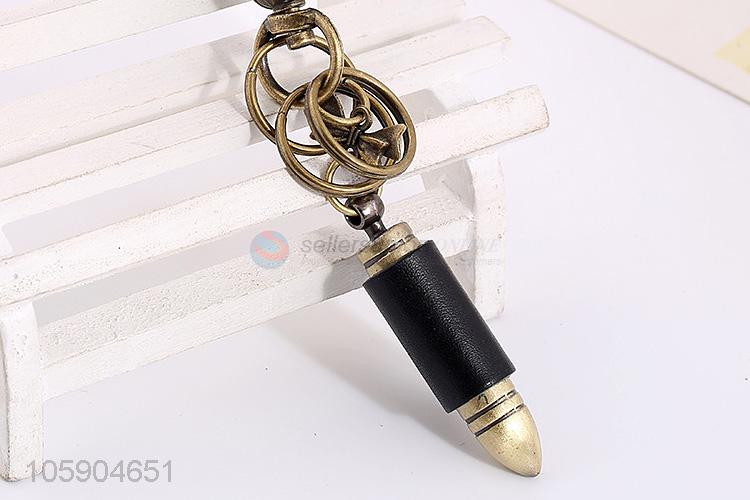 ODM factory retro alloy bullet pendant leather wrapped key chain