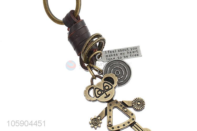 Hot selling retro alloy robot pendant weaving leather key chain