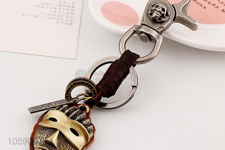 Latest design mask alloy pendant key chain leather key ring