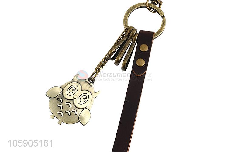 Competitive price personalized alloy pendant retro owl leather key chain