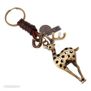 Yiwu factory personalized alloy pendant retro deer leather key chain