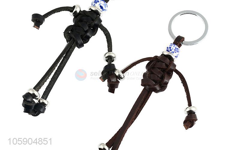 Factory customized retro weaving leather robot key chain