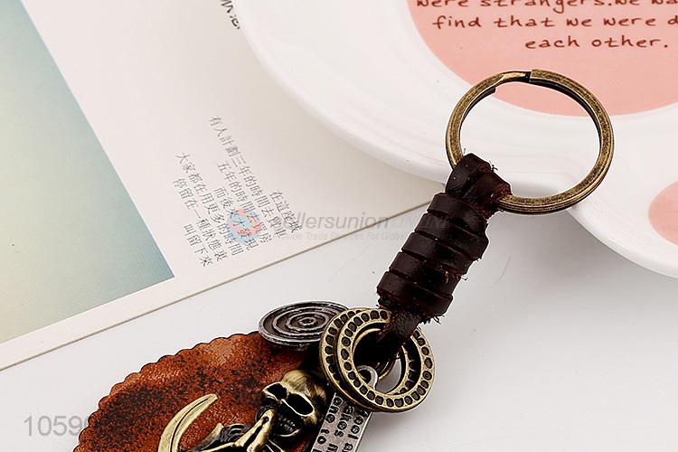 Best selling retro alloy skull pendant weaving leather key chain