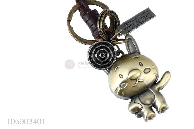 China maker personalized alloy pendant retro rabbit leather key chain