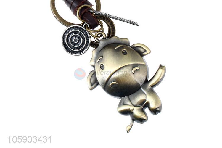 Best quality cow alloy pendant key chain leather key ring