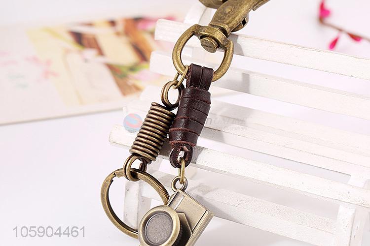 Premium quality weave leather key chain with retro camera charms