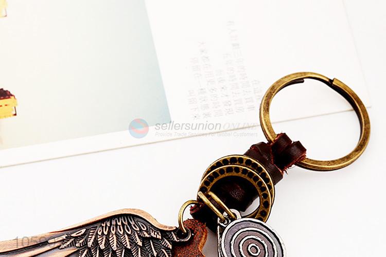 New style custom retro alloy wing pendant weaving leather key chain