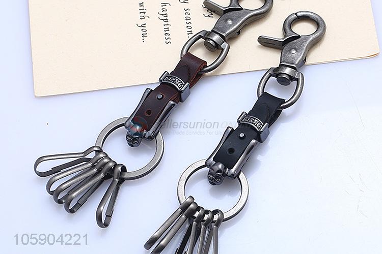 Popular design men leather key chain with multi hooks