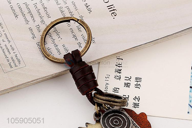 High grade retro alloy wheel pendant weaving leather key chain