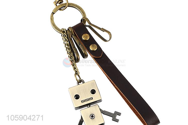 Best sale robot alloy pendant key chain leather key ring