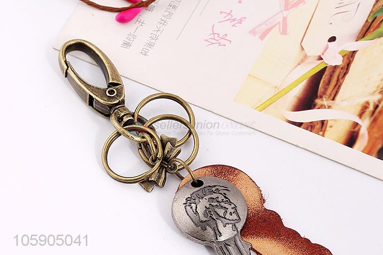 Yiwu factory personalized alloy pendant retro key leather key chain