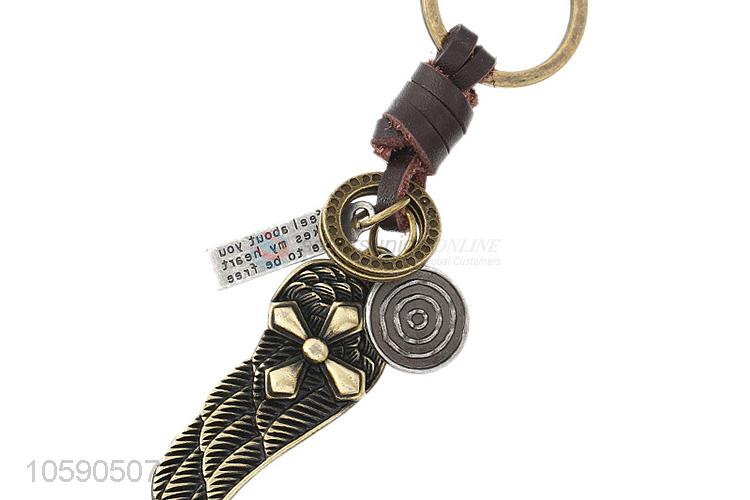 Manufacturer custom wing alloy pendant key chain leather key ring