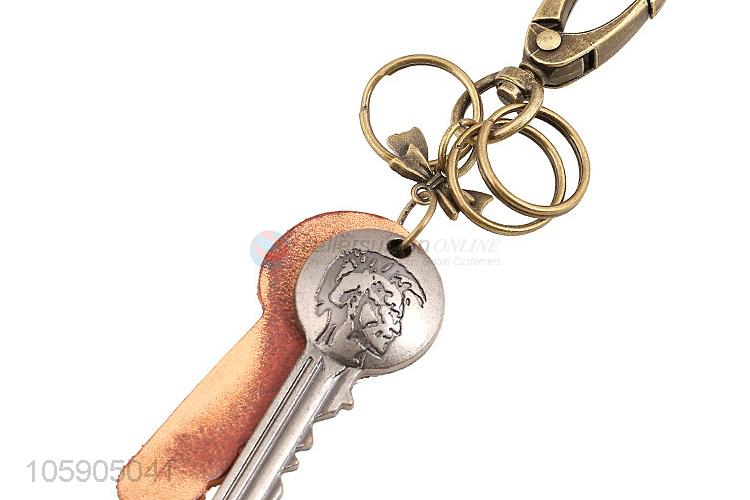 Yiwu factory personalized alloy pendant retro key leather key chain