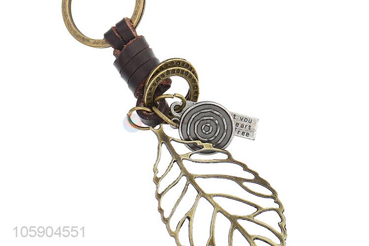 High grade leaf alloy pendant key chain leather key ring