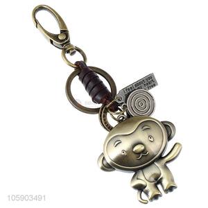 OEM factory retro alloy monkey pendant weaving leather key chain