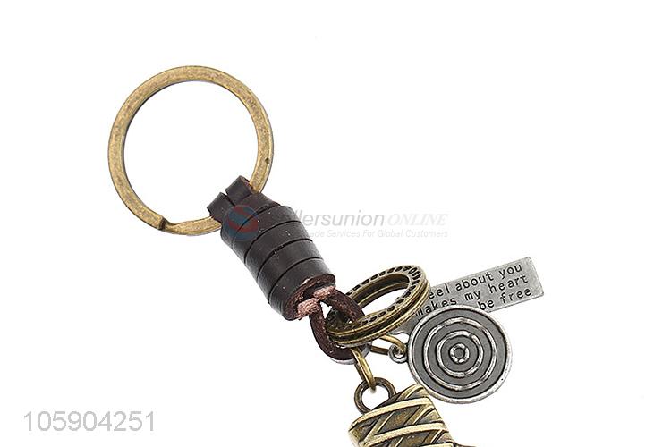 Top manufacturer retro alloy boxing glove pendant weaving leather key chain