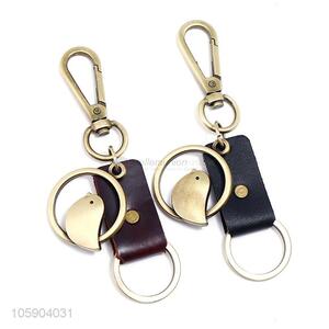 Promotional cheap bird alloy pendant key chain leather key ring