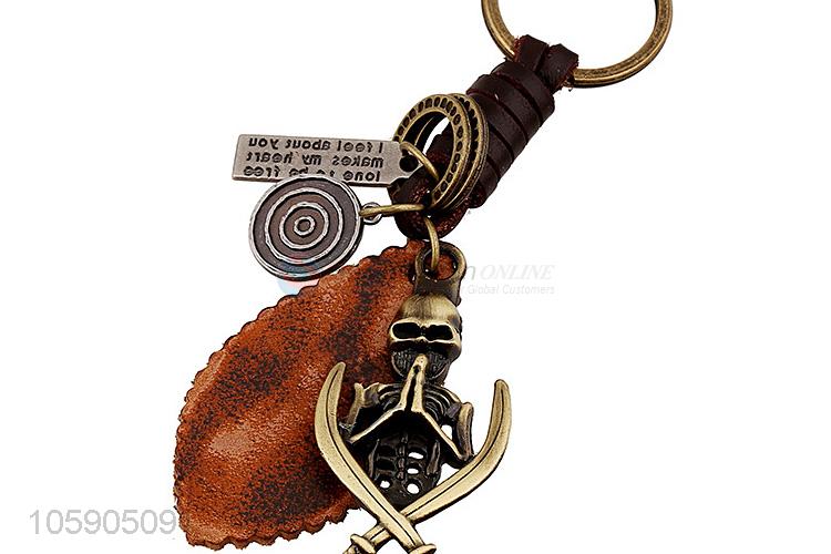 Best selling retro alloy skull pendant weaving leather key chain