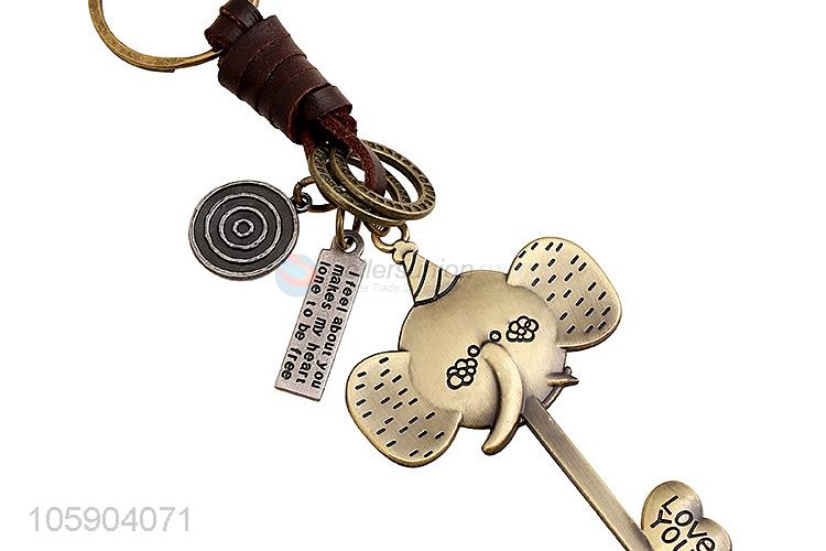 Manufacturer custom elephant alloy pendant key chain leather key ring