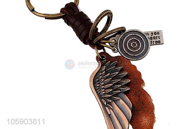 New style custom retro alloy wing pendant weaving leather key chain