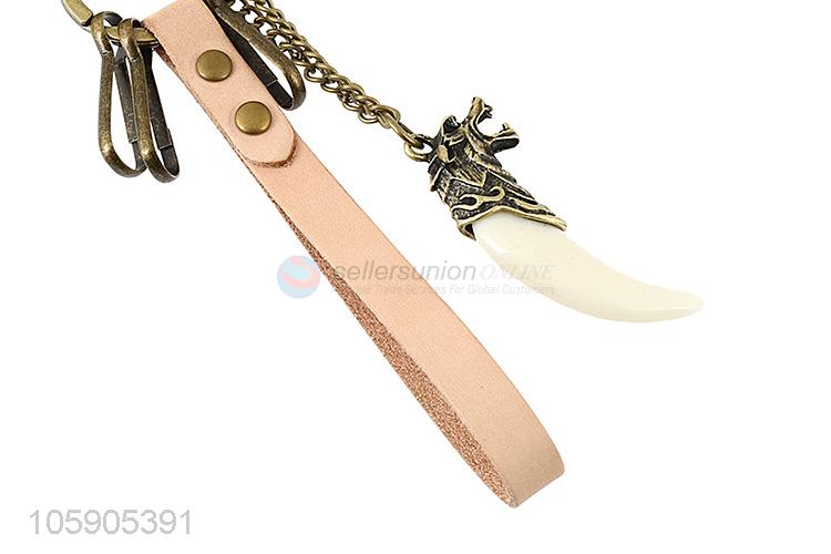 Superior quality fake ivory pendant key chain leather key ring