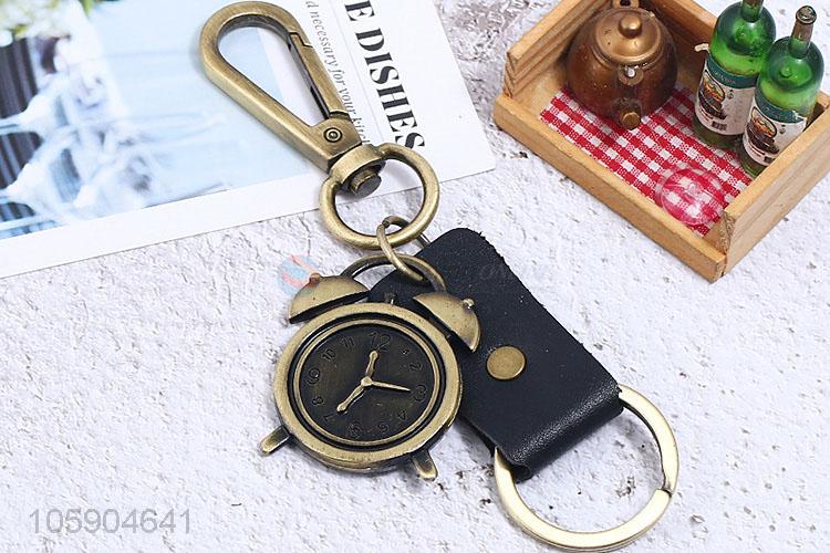 Promotional custom personalized retro alarm clock pendant leather key chain