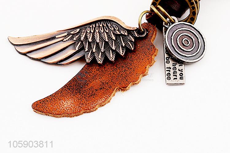 New style custom retro alloy wing pendant weaving leather key chain