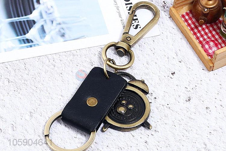 Promotional custom personalized retro alarm clock pendant leather key chain