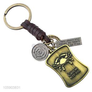 Recent design shield alloy pendant key chain leather key ring