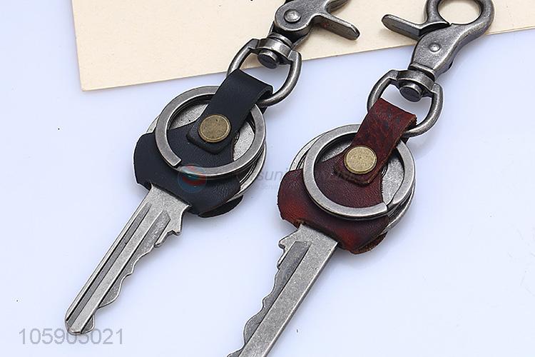 New design leather key chain with retro key shape charms