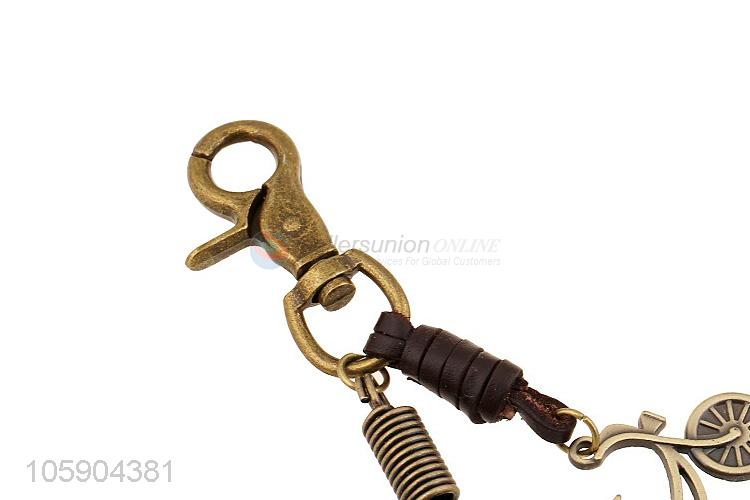 China manufacturer weave leather key chain with retro bike charms