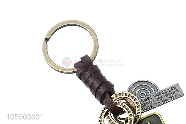 China manufacturer personalized alloy pendant retro shield leather key chain