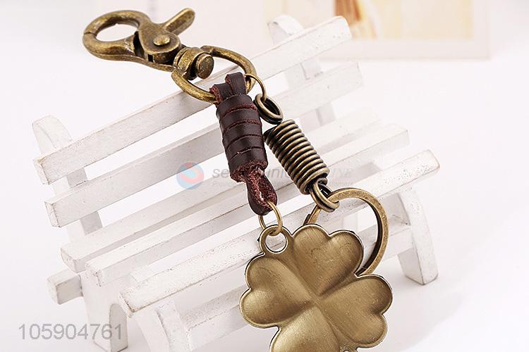 Delicate personalized alloy pendant retro four-leaf clover leather key chain