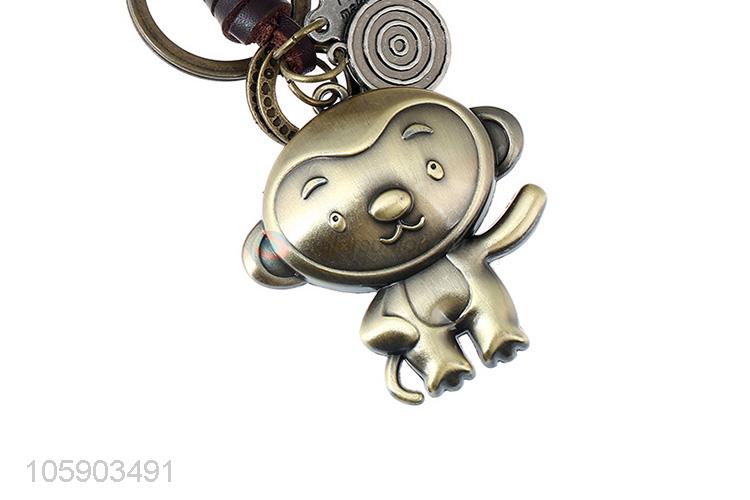 OEM factory retro alloy monkey pendant weaving leather key chain