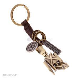 Hot products weave leather key chain with retro robot charms