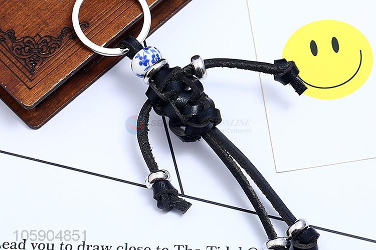 Factory customized retro weaving leather robot key chain