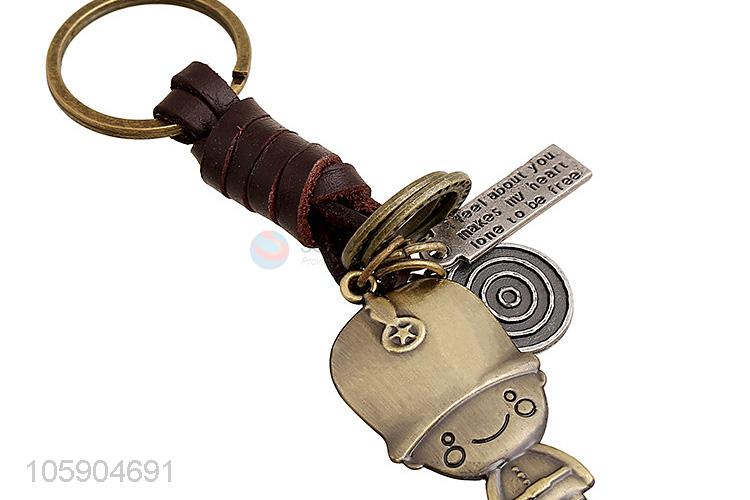 Cheap wholesale retro alloy soldier pendant weaving leather key chain