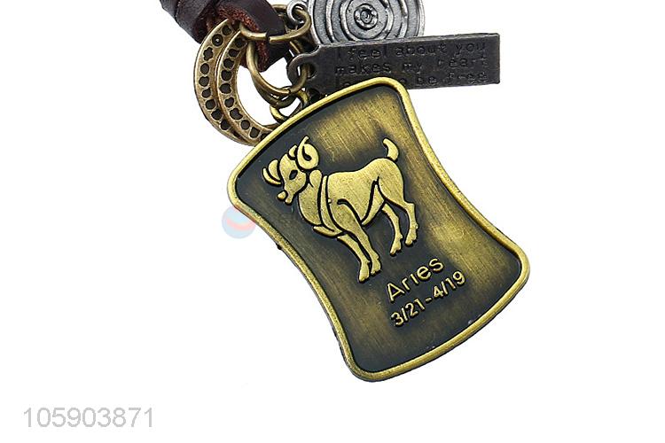 Top quality shield alloy pendant key chain leather key ring